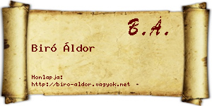 Biró Áldor névjegykártya